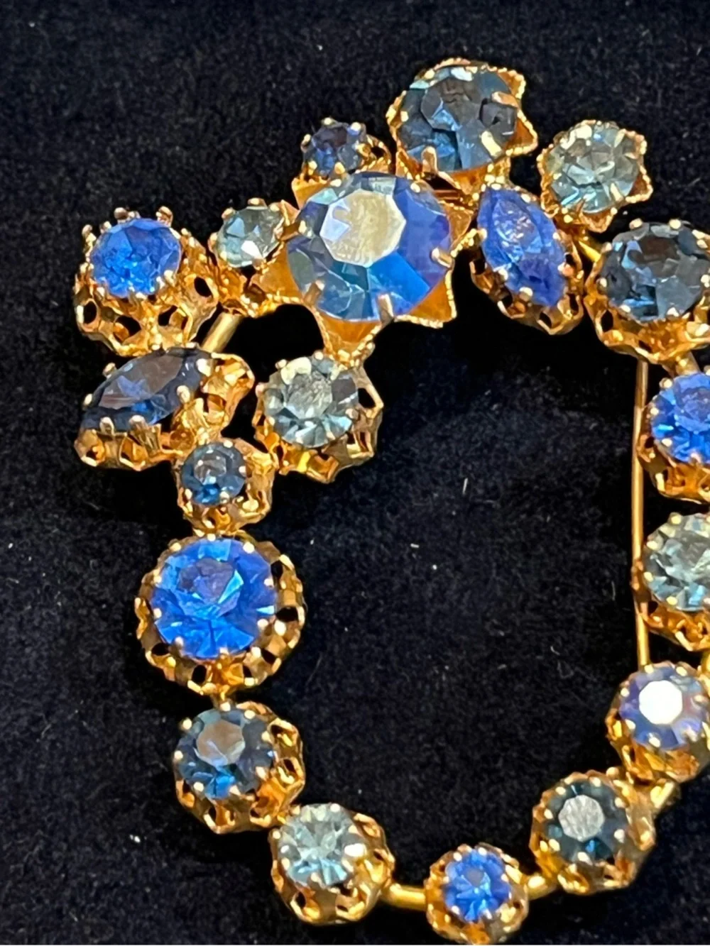 Vintage Austrian Blue Aurora Borealis Crystal Brooch